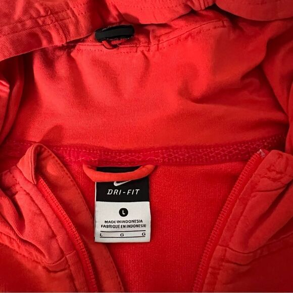 Nike Dri Fit Hoodie Womens Sz Large Red Full Zip Logo Athletic Gym Workout - Picture 9 of 13
